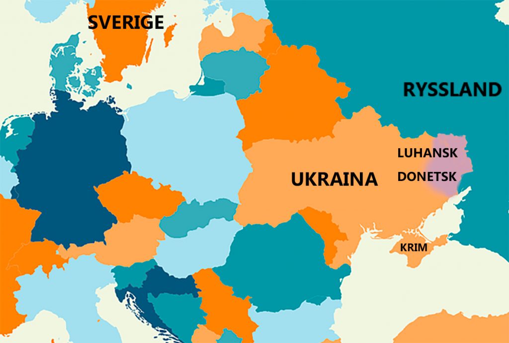 En karta över Ukraina och Europa